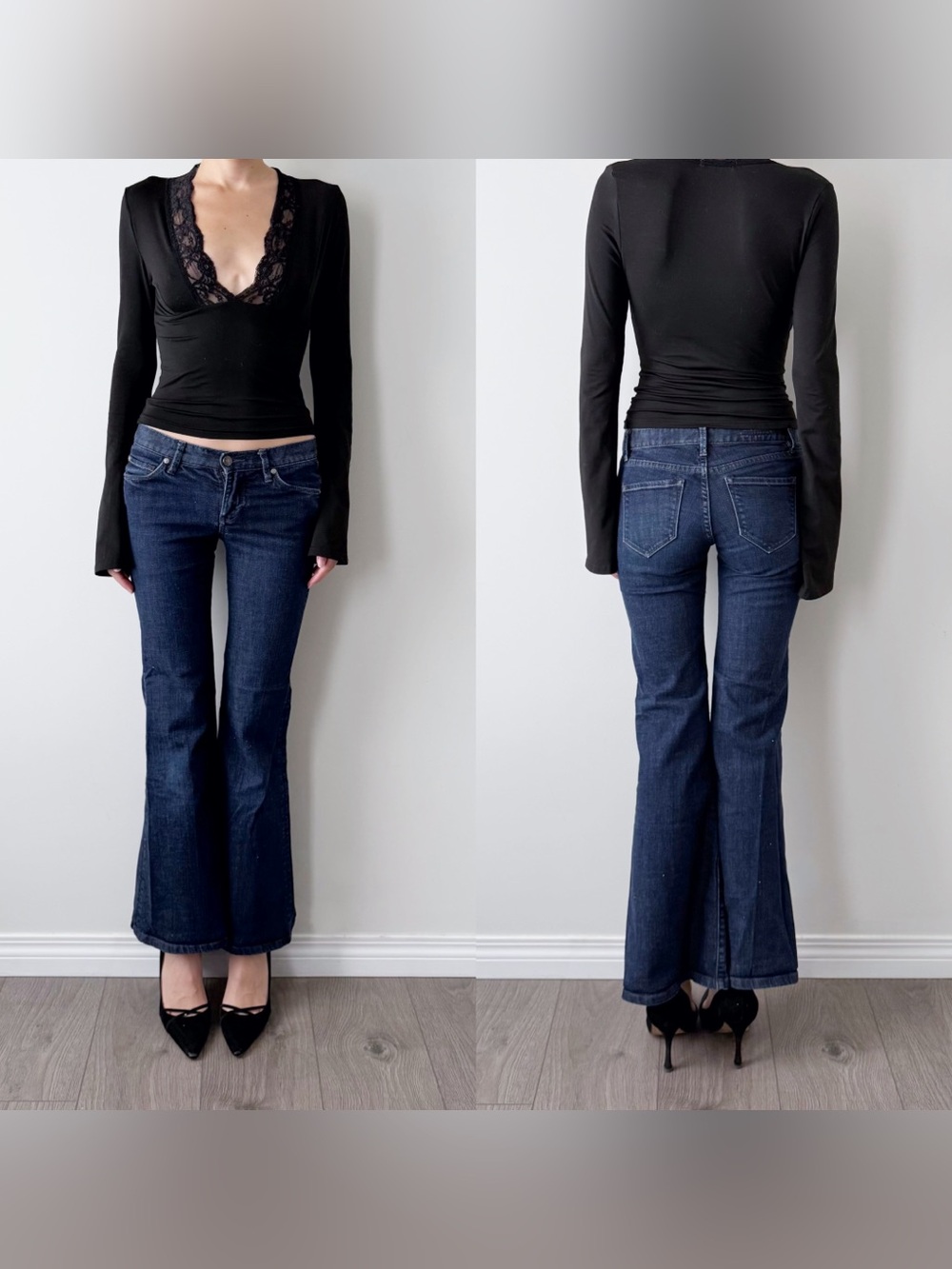 Vintage club Monaco dark wash low rise flared jeans